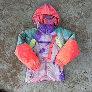 Vtg 90s Ski Jacket puffer Girl Sz 14 Neon 80s Tie Die Retro Snow Winter Colorful